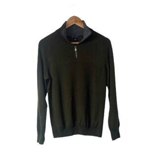 Gap 100% Merino Wool Dark Forest Green 1/4 Zip Pullover Sweater Soft Size Small
